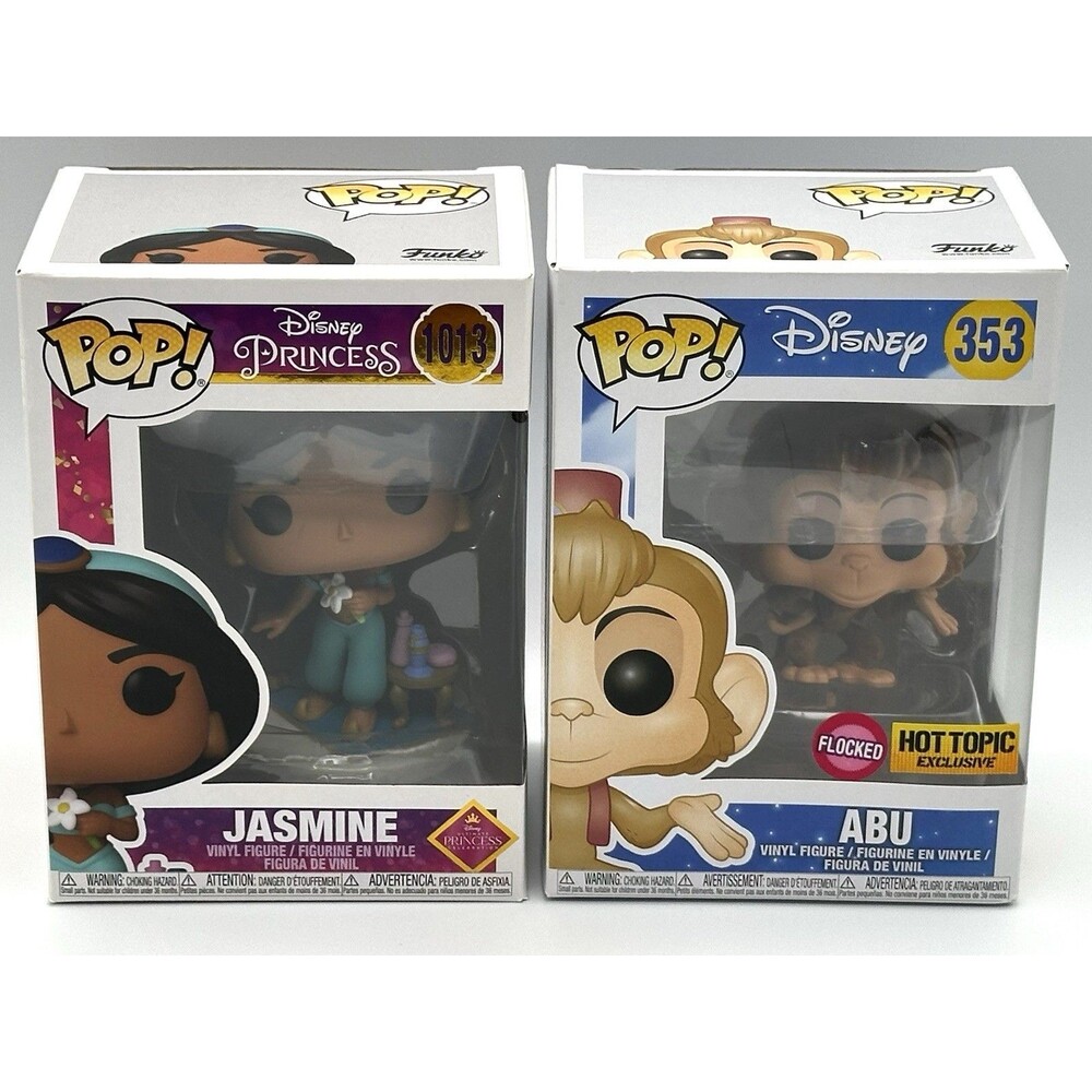 Funko Pop Disney Aladdin Abu Flocked HT Exclusive #353 Jasmine #1013 Lot